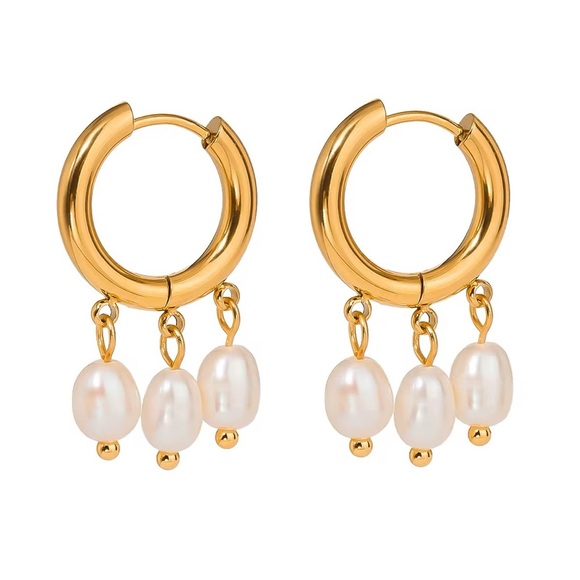 Jewelry - 18K Gold Plated Freshwater Pearl Hoop Earrings